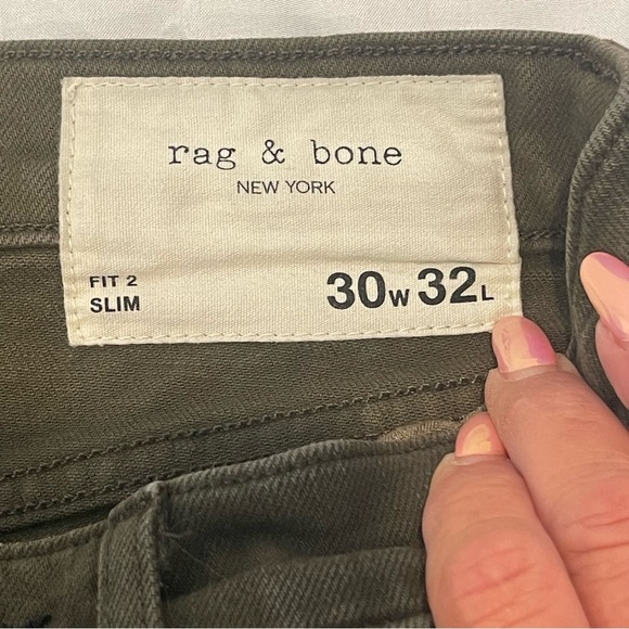 Rag and Bone Fit 2 Slim Fit Men’s Jeans Dark Moss Size 30x32 - Picture 9 of 16